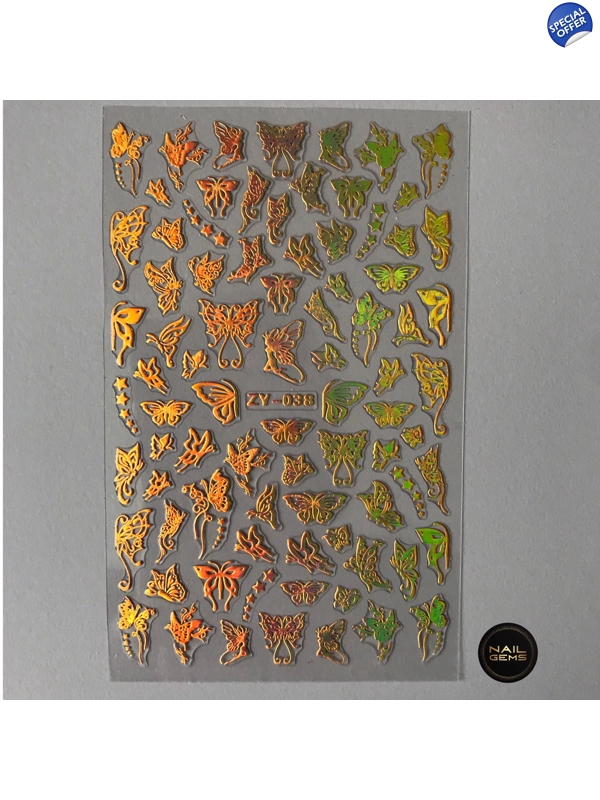 Gold Holographic Butterfly Stickers 038