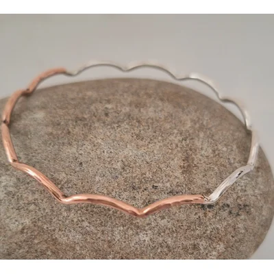 Sterling Silver and Copper Scallop Bangle