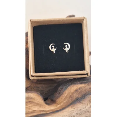Cat in Moon stud earrings