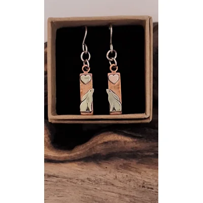 Hare and heart moon copper drop earrings
