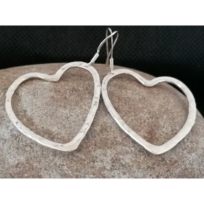 Extra Large Hammered Heart Earrings