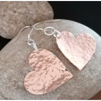 Large Hammered Copper Heart Earri..