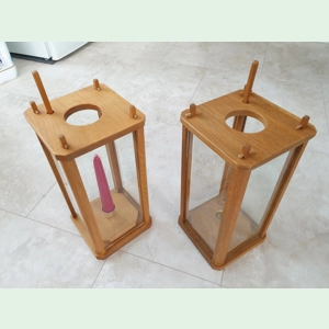 Handmade Oak / Cherry Wood Candle Lantern with glass Shaker Style Light Box Sconce
