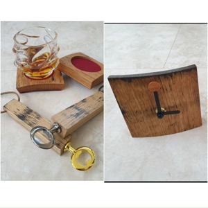 Oak Whisky Barrel Stave Desk Clock Coaster Bottle opener Glass Fathers Day