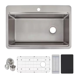 Elkay 33 in. Drop-In/Undermount Single Bowl 18-Gauge Stainless Steel Kitchen Workstation Sink Elkay 33 in. Drop-In/Undermount Single Bowl 18-Gauge Stainless Steel Kitchen Workstation Sink