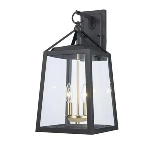 HDC Blakeley Transitional 2-Light Black & Brass Hardwired Outdoor Wall Lantern