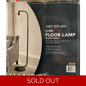 62.5 in. 1-Light Black Floor Lamp with Clear Glass Lamp Shade Hampton Bay Cline