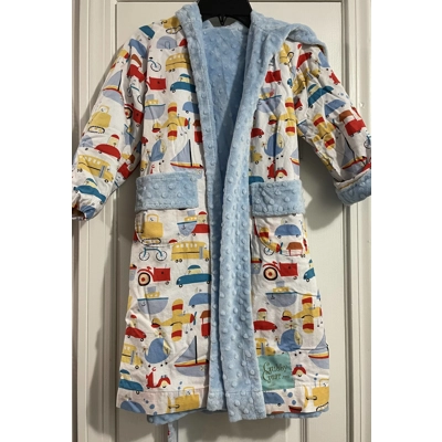 S/M Boys Reversible Robe, Blue & Transportation