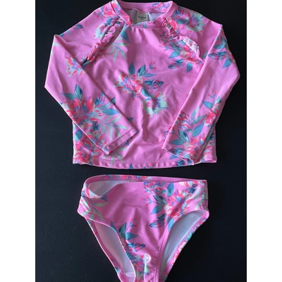 3T Girls Rash Guard Swimsuit, Light Pink, Floral Print