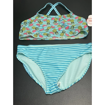 2XL (18) Girls Bikini, Blue Striped w/Pineapples