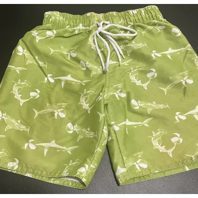 S Boys Swim Trunks, Green w/Sharks