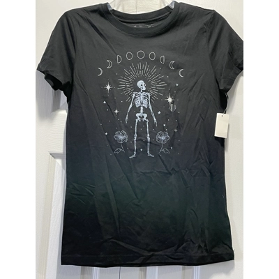 L Girls T-Shirt, Black w/Skeleton