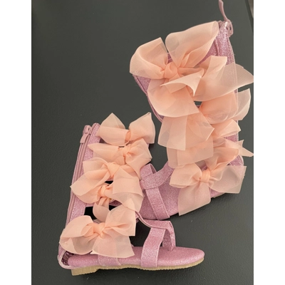 4-5 Toddler Girl Sandals, Lilac Glitter w/Pink Bows