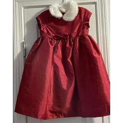 4T Girls Christmas Dress, Red w/Faux Fur Collar