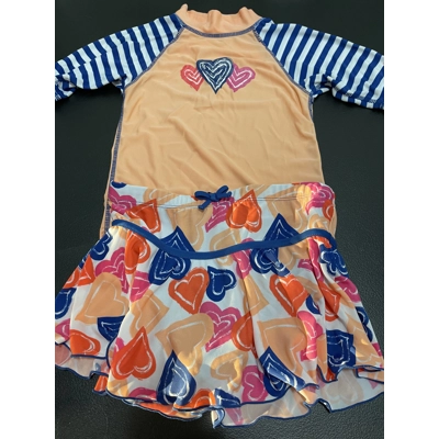 6 Girls 2pc Swimsuit, Peach/Navy w/Hearts