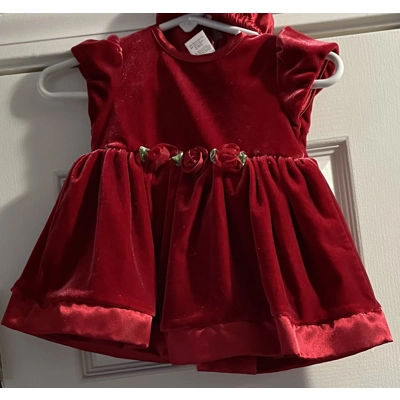 0-3M Girls Christmas Dress, Red Velour