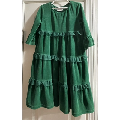 6/7 Girls Christmas Dress, Green Ruffles