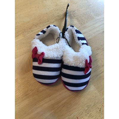 Toddler 7/8, Slippers — Girl, navy stripes,
