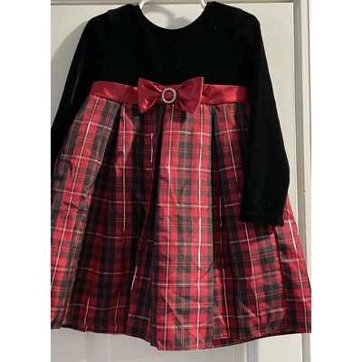 4T Girls Christmas Dress, Black & Red Plaid