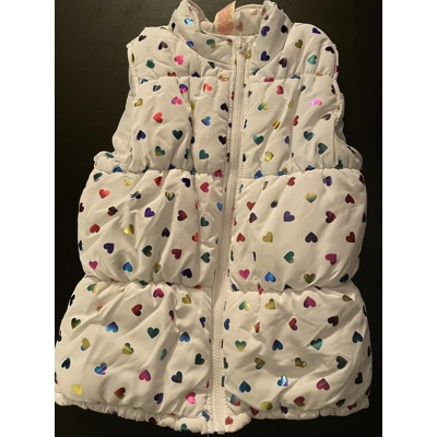 L Girls Puffer Vest, White w/Rainbow Hearts