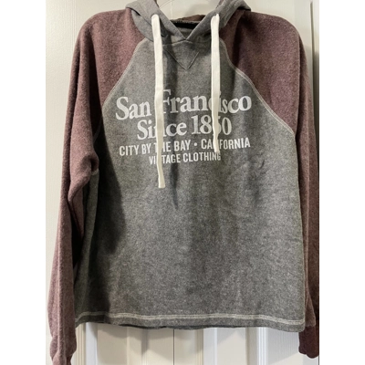 M Womens Cropped Hoodie, Gray & Wine, San Francisco