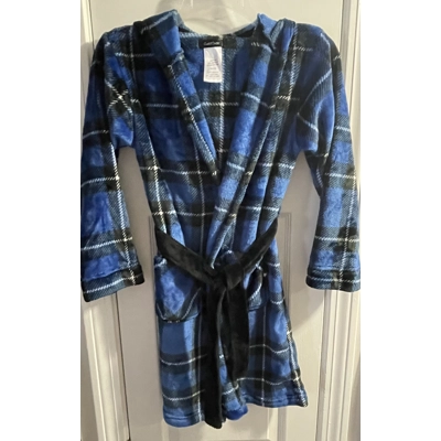 8/10 (M) Boys Robe, Blue & Black Plaid