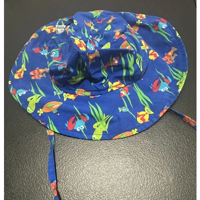 S/M Infant Boys Bucket Hat, Blue with Fish Pattern