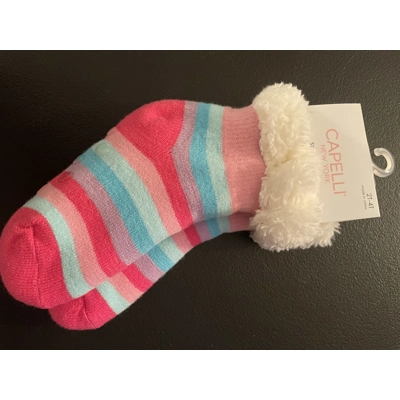 2-4T Girls Slipper Socks, Pink Striped