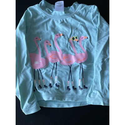 3T Girls Rash Guard, Lt Blue, Flamingos