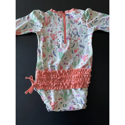 2T Girls Swimsuit, White & Coral, Cactus Print