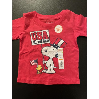 12M Boys T-Shirt, Red, Snoopy 4th of July