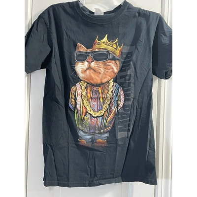 S Mens T-Shirt, Black, Rapper Cat