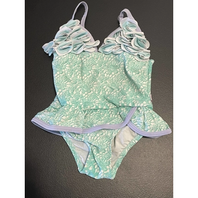3T Girls Swimsuit, Green Floral