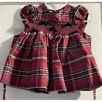 0-3M Girls Christmas Dress, Red Plaid