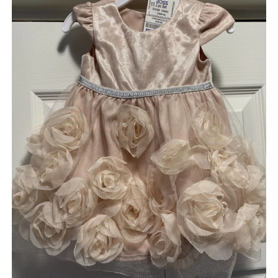3/6M Girls Fancy Dress, Champagne w/Rosettes