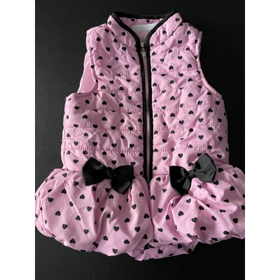 3T Girls Puffer Vest, Pink w/Black Hearts