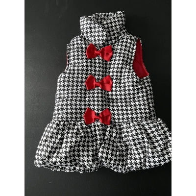 3T Girls Puffer Vest, Black & White Houndstooth w/Red Bows