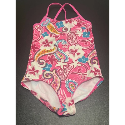5 Girls Swimsuit, Pink Hawaiian Print