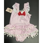 3T Girls Swimsuit, Pink & White Striped