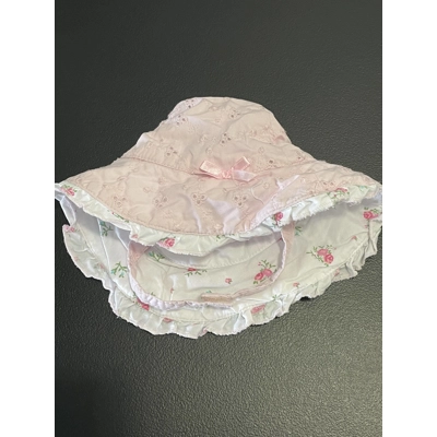 0-3m Girls Bucket Hat, Pink Eyelet