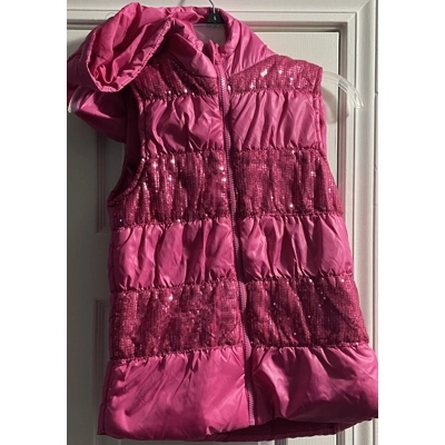 L Girls Puffer Vest, Magenta/Sequins