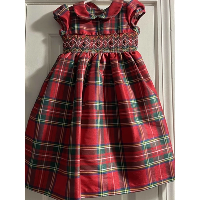 3T Girls Christmas Dress, Red Plaid w/Floral