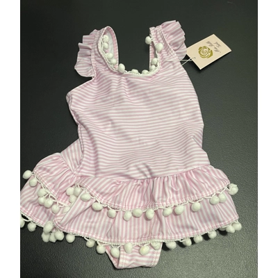 3T Girls Swimsuit, Pink & White Striped