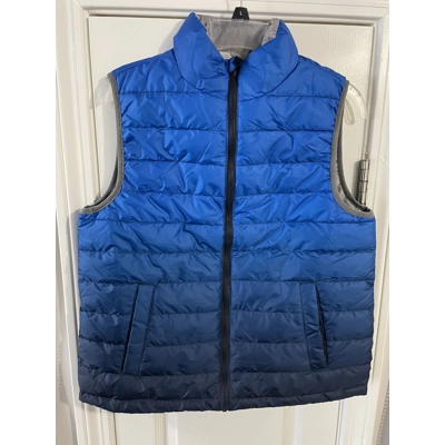 XL Boys Puffer Vest, Reversible (Blue Ombré & Heathered Gray)