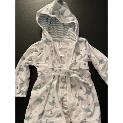 0-9M Boys Robe, White w/Green Dinos
