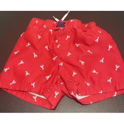 18M Boys Swim Trunks, Red w/Lobsters