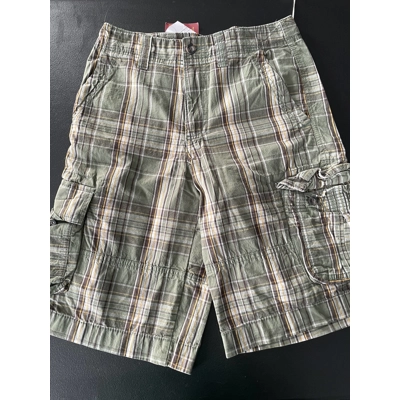 28 Mens Cargo Shorts, Green Plaid