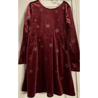 7/8 Girls Holiday Dress, Maroon Velour Dress
