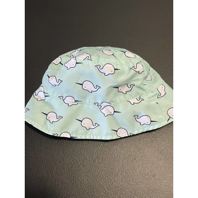 6-12m Girls Bucket Hat, Aqua w/Narwhals