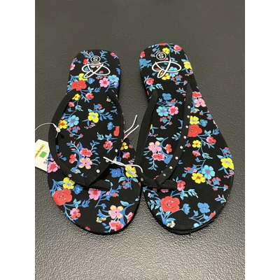 5/6 Womens Flip Flops, Black w/Floral
